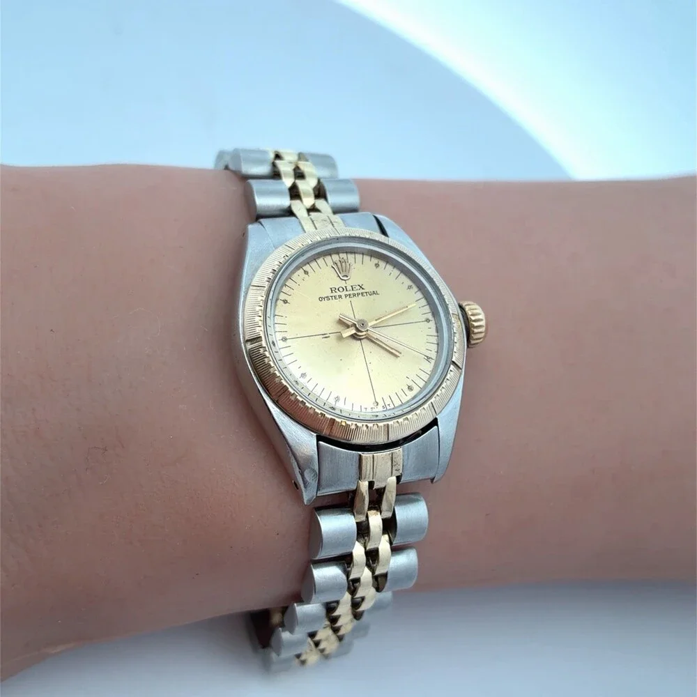 Vintage Rolex Oyster Perpetual 6724 Zephyr Dial Two Tone Ladies Watch